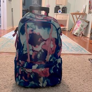 watercolor-multicolor rolling backpack